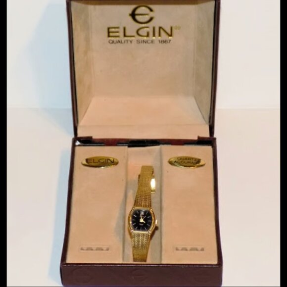 Vintage Elgin Diamond Quartz Dainty Lady's Watch Japan, Original Case EK230-007 - Picture 1 of 10